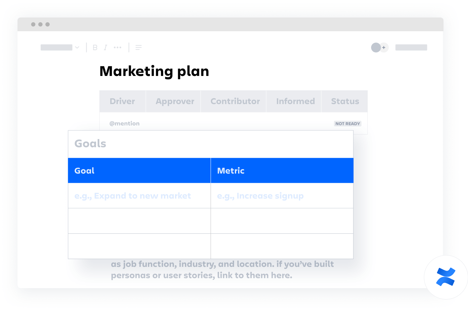 Template de plano de marketing do Confluence