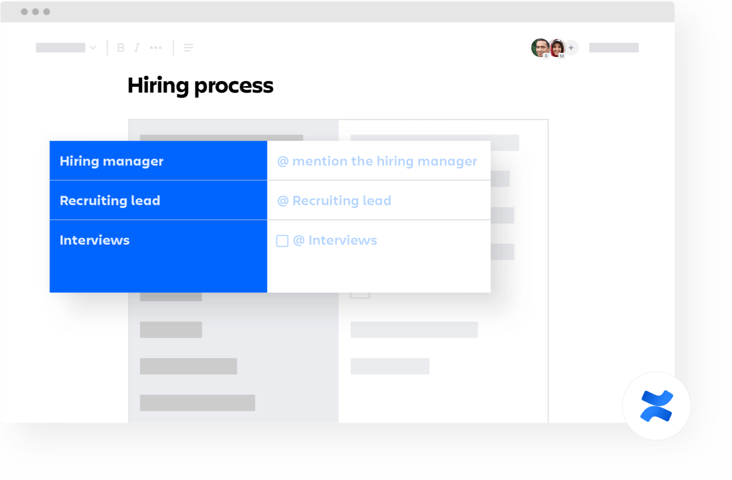 Template do processo de contratação do Confluence